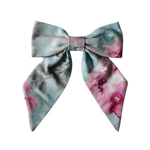 Sky Blue Floral Large Sailor Bow