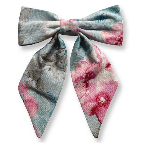 Sky Blue Floral Large Sailor Bow