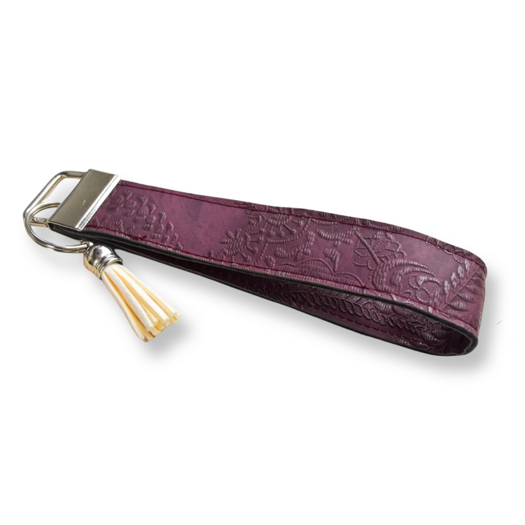 Burgundy Embossed Keychain Wristlet