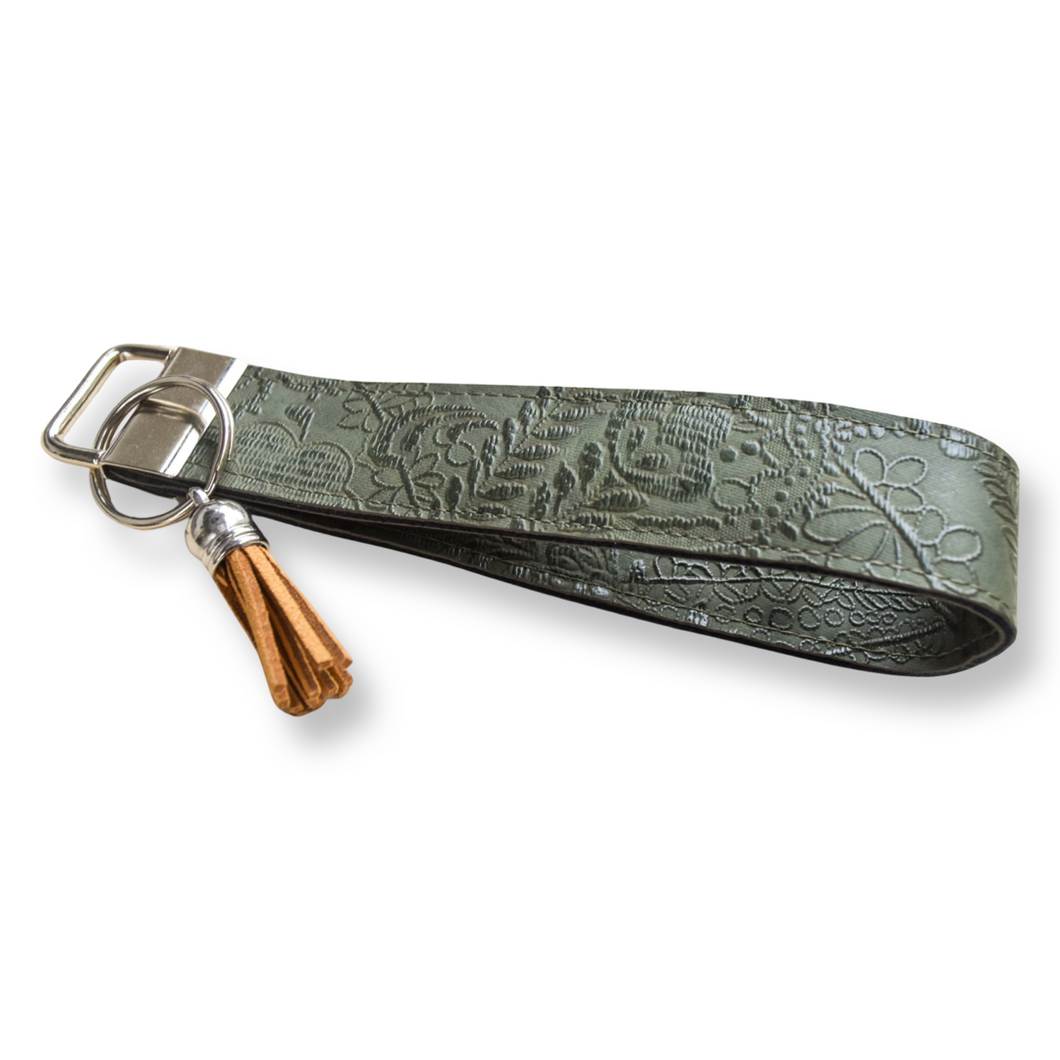 Olive Embossed Keychain Wristlet