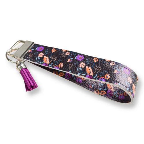Dark Floral Keychain Wristlet