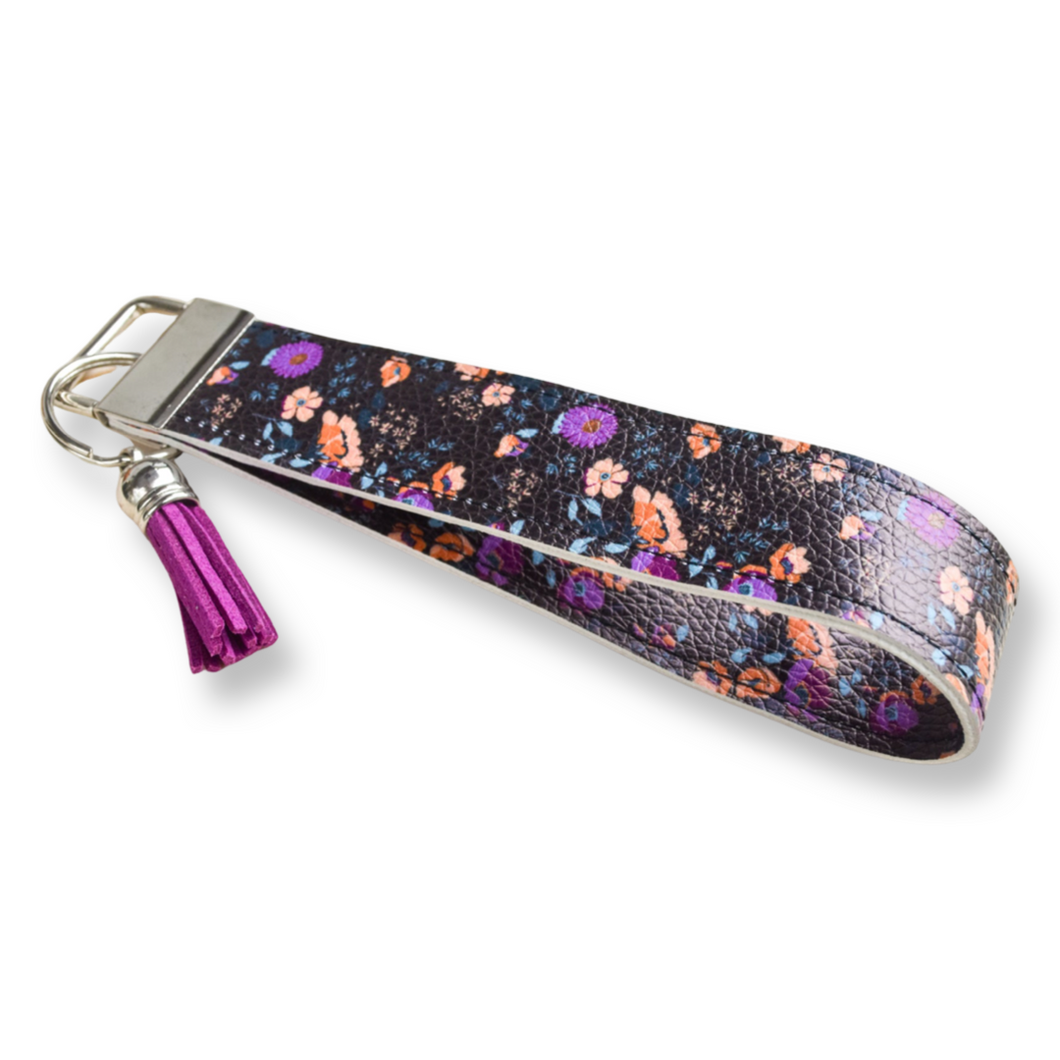 Dark Floral Keychain Wristlet