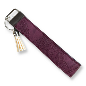 Burgundy Embossed Keychain Wristlet
