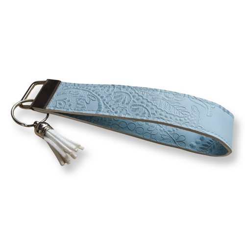 Light Blue Embossed Keychain Wristlet