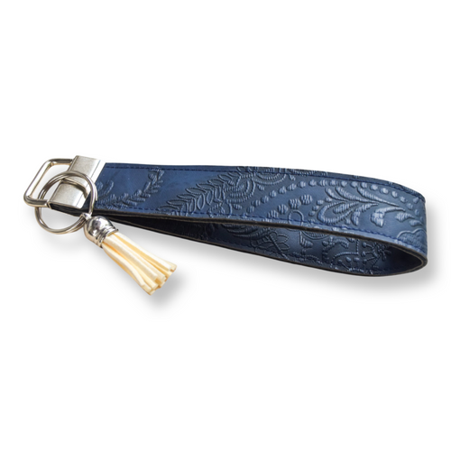Navy Embossed Keychain Wristlet